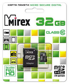 MicroSD 32Gb Mirex Class 10 +SD adapter (УЦЕНКА) тех. пак. 