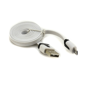 Дата кабель micro USB - USB плоский 1м белый тех. упаковка