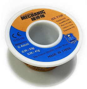 Припой Mechanic HX-T100 0.4 мм 42 г Sn63Pb37 флюс 1-3%