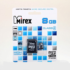 MicroSD 8Gb Mirex Class 4 +SD adapter
