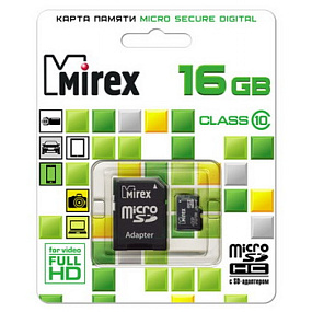 MicroSD 16Gb Mirex Class 10 +SD adapter (УЦЕНКА) тех. пак.