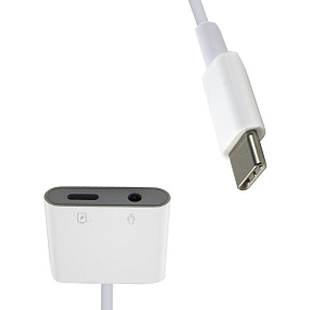 Переходник Type-C (папа) - 3.5 Jack (мама) - Type-C (мама) MHCM33S белый(УЦЕНКА)не товарный вид