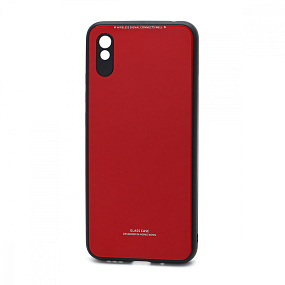 Силиконовый чехол Xiaomi Redmi 9A со стеклянной вставкой красный