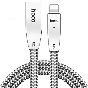 Дата кабель lightning - USB Hoco U11 1,2м 2,4А с индикатором плетеный черный
