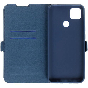Чехол-книжка DF под кожу Xiaomi Redmi 9C синий (УЦЕНКА) Повреждение сбоку (разрез 3 см)