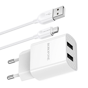 СЗУ+ micro USB Borofone BA53A 2 выхода 2,4А белый