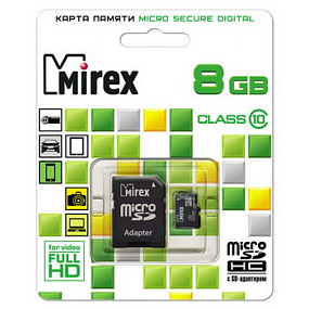 MicroSD 8Gb Mirex Class 10 +SD adapter (УЦЕНКА) тех. пак