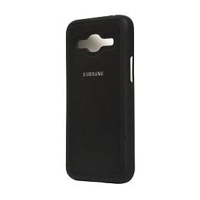 Силиконовый чехол для Samsung J210 Galaxy J2 (2016) Premium с кожаной вставкой черный