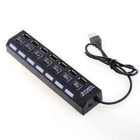 Хаб 7 портов HI-Speed с выключателем черный тех.пак (УЦЕНКА) не работает один разъем
