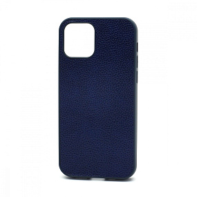 Кейс iPhone 12/12 Pro силикон Leather Cover с кожаной вставкой синий (УЦЕНКА) Неровности сверху