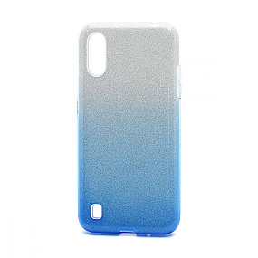Силиконовый чехол для Samsung A015/M015 Galaxy A01/M01 Fashion с блестками серебристо-голубой
