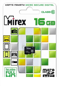MicroSD 16Gb Mirex Class 10 без адаптера (УЦЕНКА) тех. пак