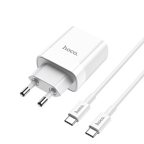 СЗУ+ Type-C-Type-C Hoco C80A QC 3.0 2 выхода белый