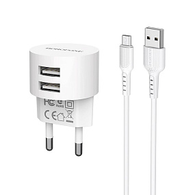 СЗУ+ micro USB Borofone BA23A 2 выхода 2,4А белый