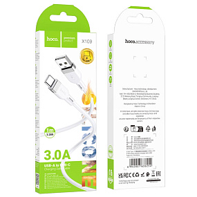 Дата кабель Type-C - USB Hoco X109 3A 1м белый