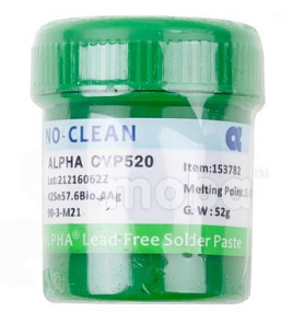 Паста паяльная Alpha CVP-520 (52 г, низкотемпературная 138°C, бессвинцовая)
