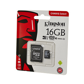 MicroSD 16Gb Kingston Class 10 80Mb/s +SD adapter